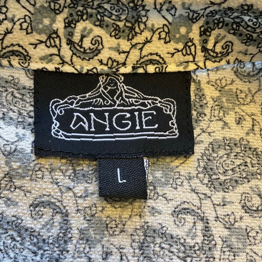 Angie Black & White Paisley Boho Tunic Top Mini Dress Size L Peasant Style - Picture 6 of 10